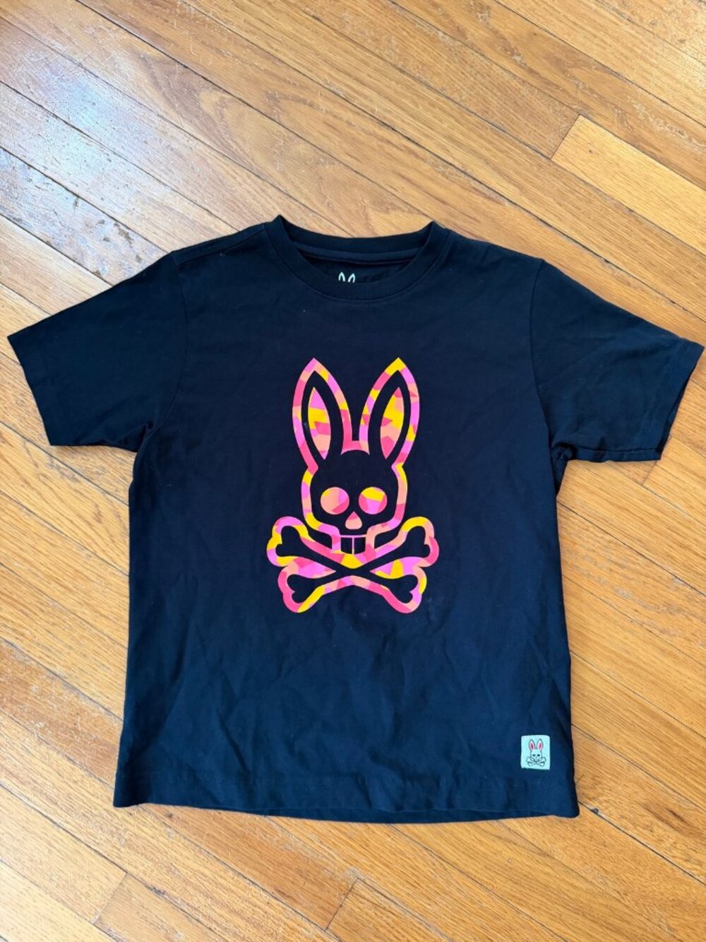 Psycho Bunny Boys Tee Black Pink Geo Bunny Logo S 7/8 Pima